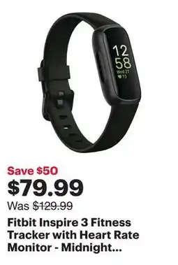 Best Buy Fitbit Inspire 3 Fitness Tracker with Heart Rate Monitor - Midnight Zen offer