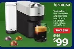 Walmart Vertuo Pop+ deluxe coffee and espresso machine by De'Longhi offer