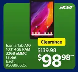 Walmart Iconia Tab A10 10.1 4GB RAM 32GB eMMC tablet offer