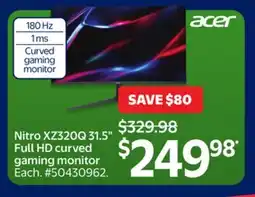 Walmart Nitro XZ320Q 31.5 Full HD Curved Gaming Monitor offer