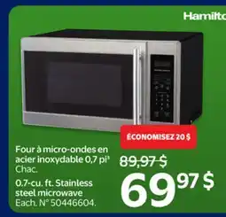 Walmart Hamilton Beach 0.7-cu. ft. Stainless steel microwave offer