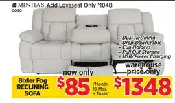 Surplus Furniture Bixler Fog Reclining Sofa w/ Drop Down Table offer