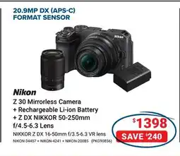 Visions Electronics Nikon Z 30 Mirrorless Camera + Rechargeable Li-ion Battery + Z DX NIKKOR 50-250mm f/4.5-6.3 Lens offer