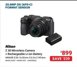Visions Electronics NIKON Z 30 Mirrorless Camera + Rechargeable Li-ion Battery offer