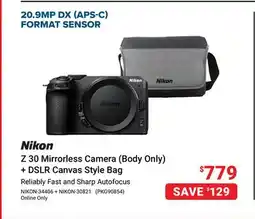 Visions Electronics NIKON Z 30 Mirrorless Camera (Body Only) + DSLR Canvas Style Bag offer