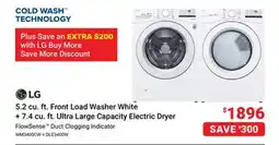 Visions Electronics 5.2 cu. ft. Front Load Washer White + 7.4 cu. ft. Ultra Large Capacity Electric Dryer offer