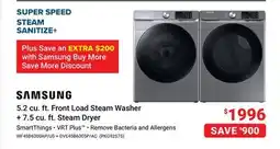 Visions Electronics Samsung 5.2 cu. ft. Front Load Steam Washer + 7.5 cu. ft. Steam Dryer offer