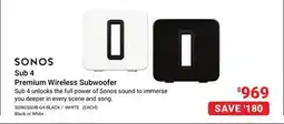 Visions Electronics SONOS Sub 4 Premium Wireless Subwoofer offer