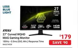 Visions Electronics MSI 27 Curved WQHD MAG Gaming Monitor offer