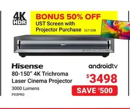 Visions Electronics Hisense 80-150 4K Trichroma Laser Cinema Projector offer