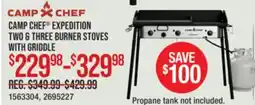 Cabela's CAMP CHEF EXPEDITION TWO & THREE BURNER STOVES WITH GRIDDLE offer