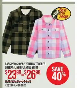 Cabela's BASS PRO SHOPS YOUTH & TODDLER SHERPA-LINED FLANNEL SHIRT offer