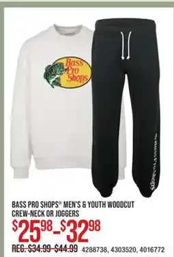 Cabela's BASS PRO SHOPS MEN'S & YOUTH WOODCUT CREW-NECK OR JOGGERS offer