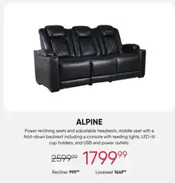 Meubles RD Alpine - Power Modular Reclining Sofa and Drop-Down Backrest with Reading Lights - 3 pcs offer