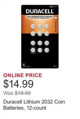 Costco Duracell Lithium 2032 Coin Batteries, 12-count offer