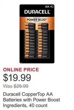 Costco Duracell CopperTop AA Batteries with Power Boost Ingredients, 40 count offer