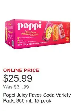 Costco Poppi Juicy Faves Soda Variety Pack, 355 mL 15-pack offer
