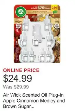 Costco Air Wick Scented Oil Plug-in Apple Cinnamon Medley and Brown Sugar & Vanilla, 1 Warmer And 9 Refills offer
