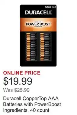 Costco Duracell CopperTop AAA Batteries with PowerBoost Ingredients, 40 count offer