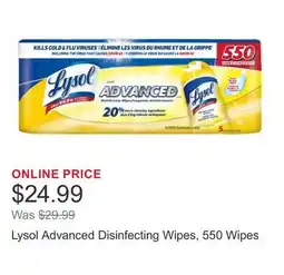 Costco Lysol Advanced Disinfecting Wipes, 550 Wipes offer