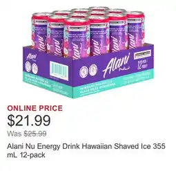 Costco Alani Nu Energy Drink Hawaiian Shaved Ice 355 mL 12-pack offer