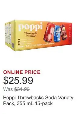 Costco Poppi Throwbacks Soda Variety Pack, 355 mL 15-pack offer