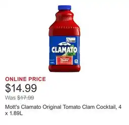 Costco Mott's Clamato Original Tomato Clam Cocktail, 4 x 1.89L offer