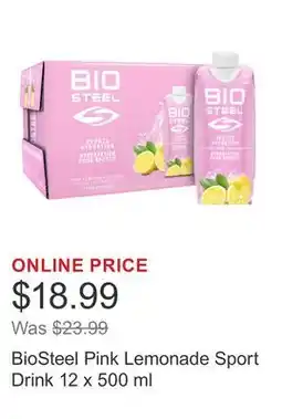Costco BioSteel Pink Lemonade Sport Drink 12 x 500 ml offer