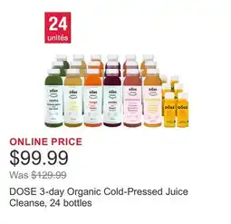 Costco DOSE 3-day Organic Cold-Pressed Juice Cleanse, 24 bottles offer