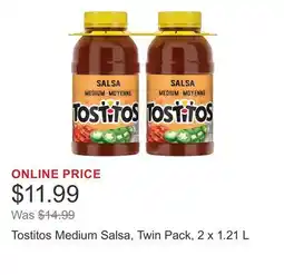 Costco Tostitos Medium Salsa, Twin Pack, 2 x 1.21 L offer