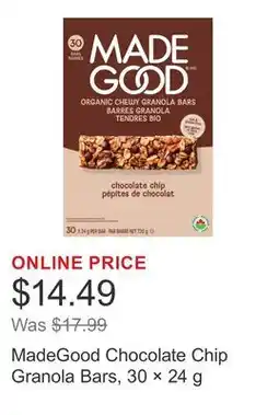 Costco MadeGood Chocolate Chip Granola Bars, 30 × 24 g offer