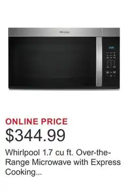 Costco Whirlpool 1.7 cu ft. Over-the-Range Microwave with Express Cooking Buttons, 300 CFM offer