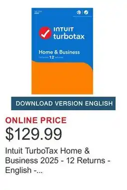 Costco Intuit TurboTax Home & Business 2025 - 12 Returns - English - Windows - Digital Download offer