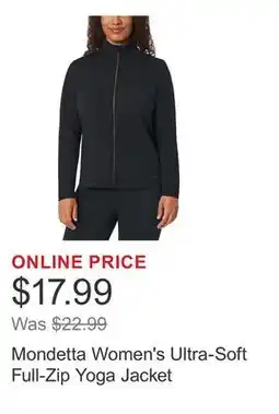 Costco Mondetta Women's Ultra-Soft Full-Zip Yoga Jacket offer