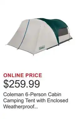 Costco Coleman 6-Person Cabin Camping Tent with Enclosed Weatherproof Screenroom offer