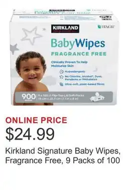 Costco Kirkland Signature Baby Wipes, Fragrance Free, 9 Packs of 100 offer