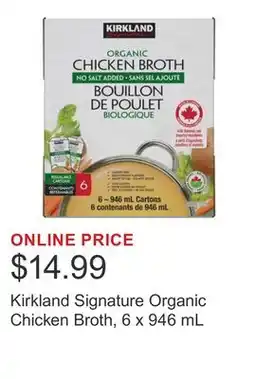 Costco Kirkland Signature Organic Chicken Broth, 6 x 946 mL offer