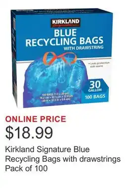 Costco Kirkland Signature Blue Recycling Bags with drawstrings Pack of 100 offer