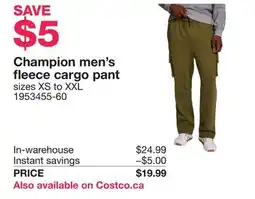 Costco Champion men's fleece cargo pant offer
