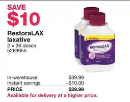Costco RestoraLAX laxative 2 × 36 doses offer