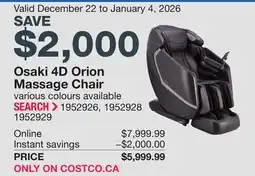 Costco Osaki 4D Orion Massage Chair offer