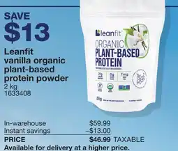 Costco Leanfit vanilla organic plant-based protein powder offer
