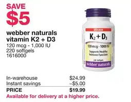 Costco webber naturals vitamin K2 + D3 offer