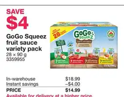 Costco GoGo Squeez fruit sauce variety pack offer