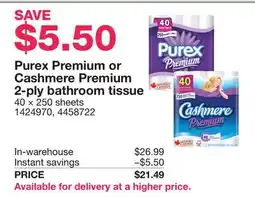 Costco Purex Premium or Cashmere Premium 2-ply bathroom tissue offer