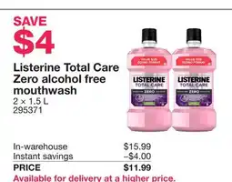 Costco Listerine Total Care Zero alcohol free mouthwash 2 offer