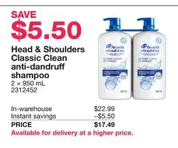 Costco Head & Shoulders Classic Clean anti-dandruff shampoo offer