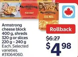 Walmart Armstrong cheese block and shreds or slices offer