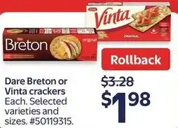 Walmart Dare Breton or Vinta crackers offer