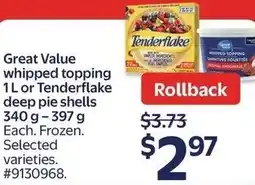 Walmart Tenderflake deep pie shells offer